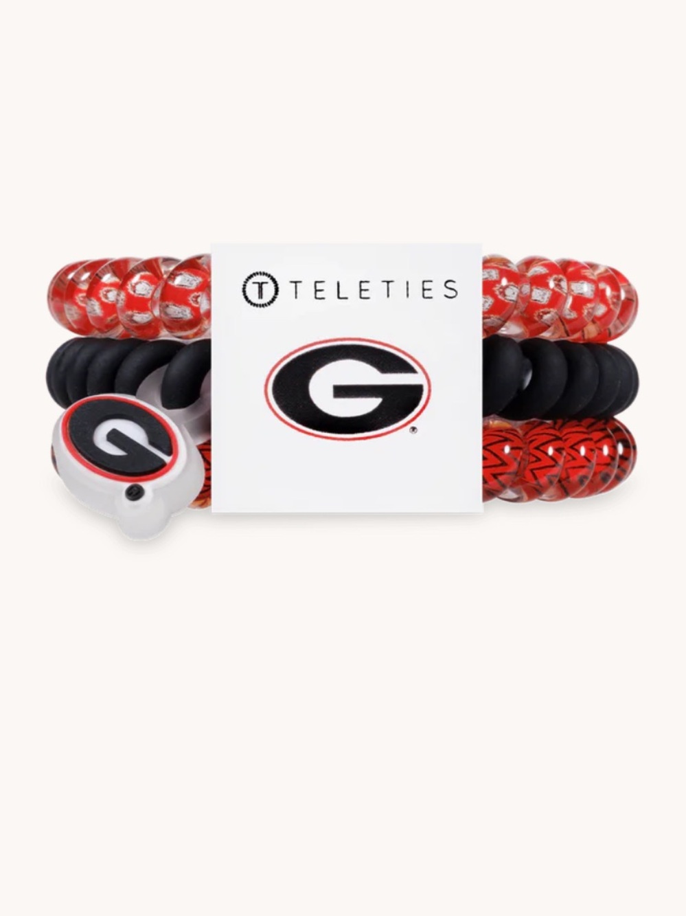 Teleties Georgia Bulldogs Spiral Hair Ties - Red & Black (3-Pack)